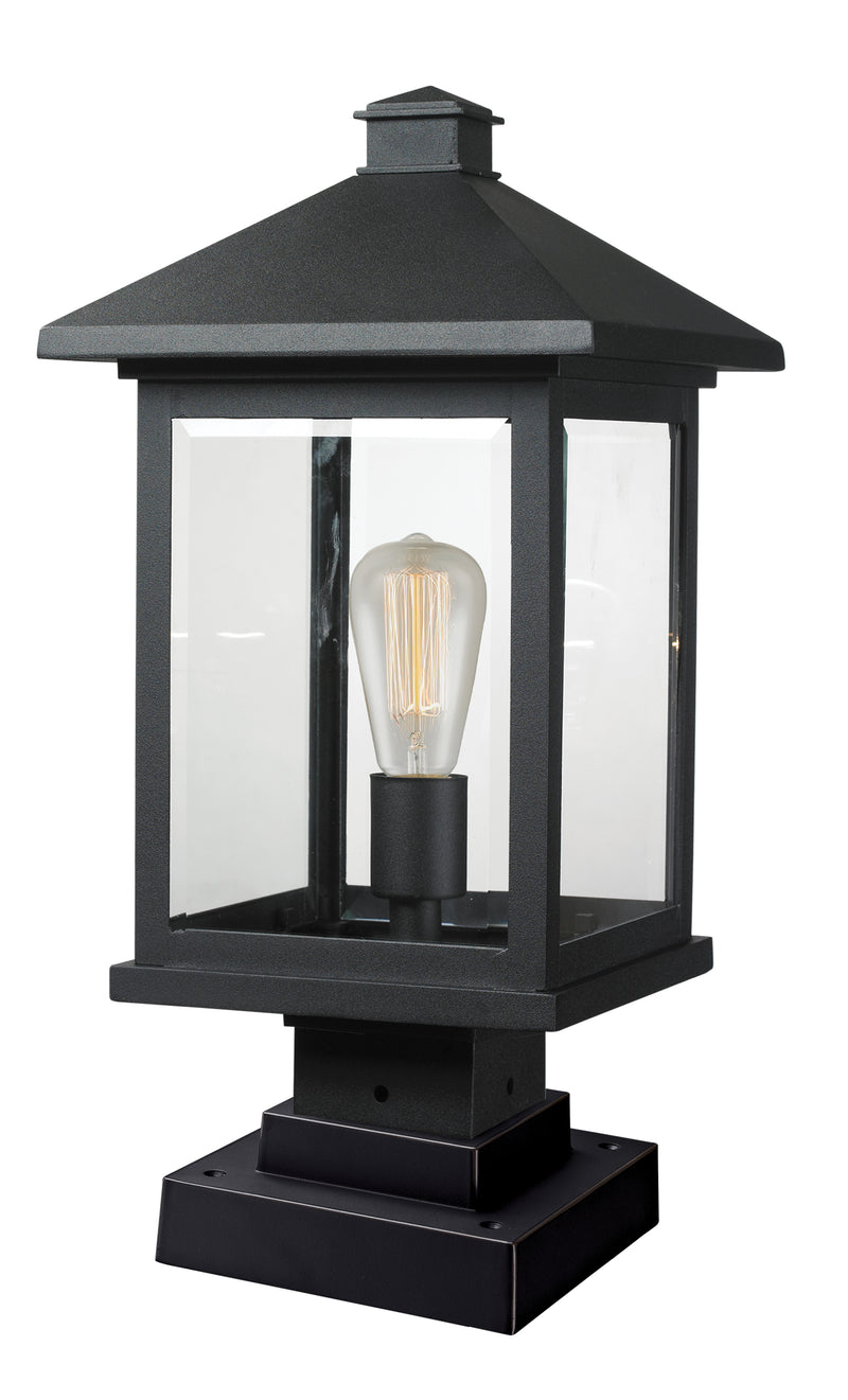 Portland 1 Light 9.5" Outdoor Post Mount Fixture, 18.5" Tall Lantern in Black, Square Pier Mount
