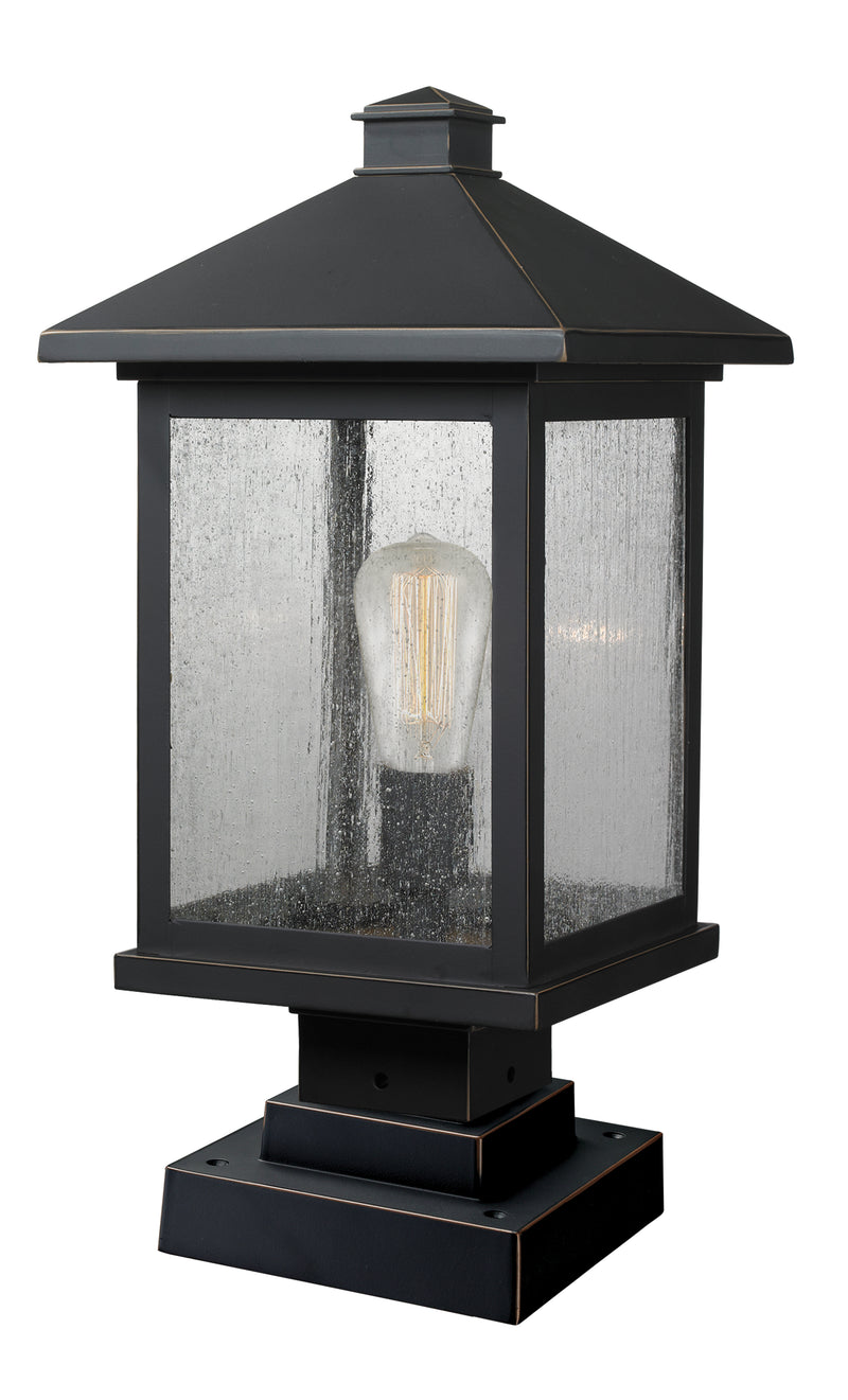 Portland 1 Light 9.5" Outdoor Post Mount Fixture, 18.5" Tall Lantern in Oil Rubbed Bronze, Square Pier Mount