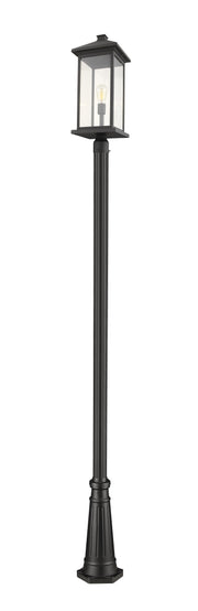 Portland 1 Light 9.5" Outdoor Post Mount Fixture, 24" Tall Lantern in Black, 96" Cast Post, 10" Base