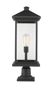 Portland 1 Light 9.5" Outdoor Post Mount Fixture, 24" Tall Lantern in Black, Pier Mount, 6" Base