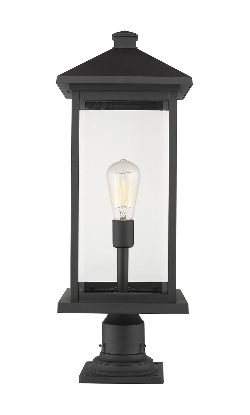 Portland 1 Light 9.5" Outdoor Post Mount Fixture, 24" Tall Lantern in Black, Pier Mount, 6" Base
