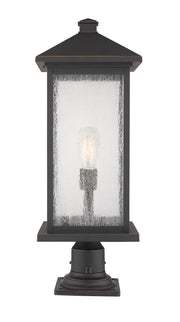 Portland 1 Light 9.5" Outdoor Post Mount Fixture, 24" Tall Lantern in Oil Rubbed Bronze, Pier Mount, 6" Base