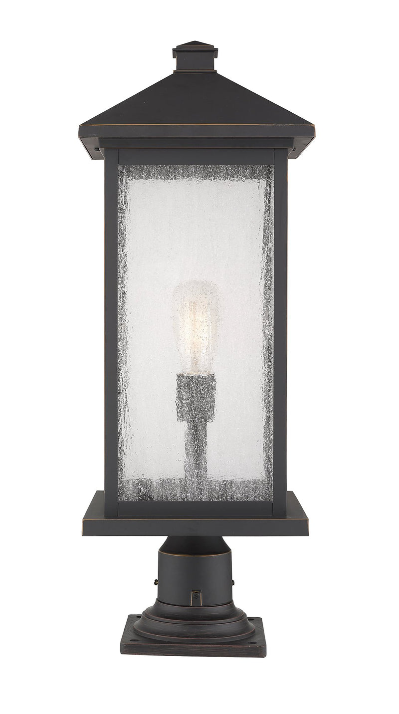 Portland 1 Light 9.5" Outdoor Post Mount Fixture, 24" Tall Lantern in Oil Rubbed Bronze, Pier Mount, 6" Base
