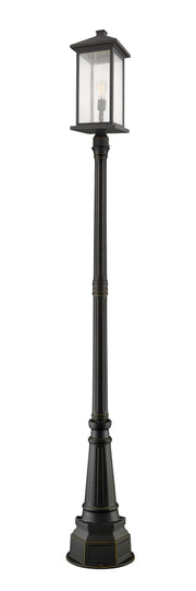 Portland 1 Light 9.5" Outdoor Post Mount Fixture, 24" Tall Lantern in Oil Rubbed Bronze, 84" Post, 14" Base