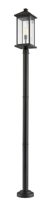 Portland 1 Light 9.5" Outdoor Post Mount Fixture, 24" Tall Lantern in Black, 76" Cast Post, 9" Base