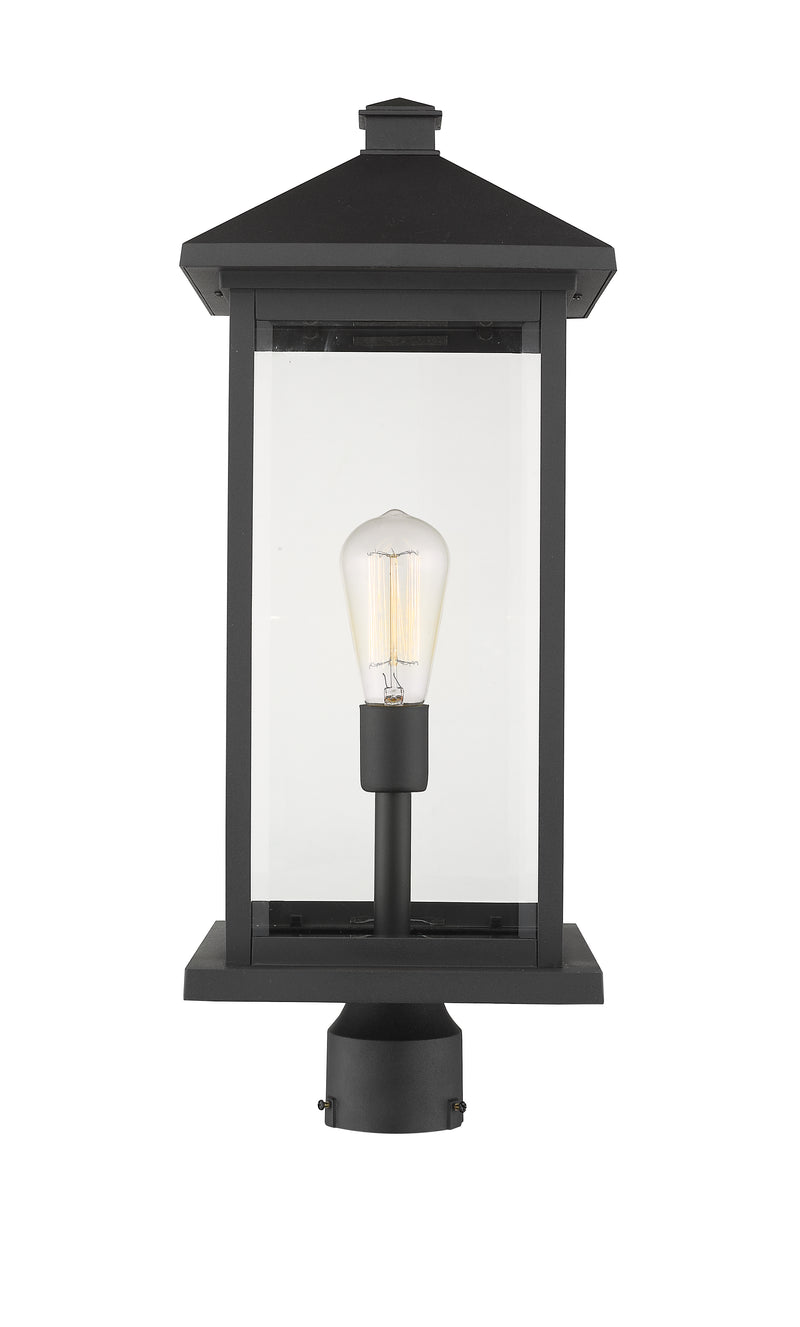 Portland 1 Light 9.5" Outdoor Post Mount Fixture, 24" Tall Lantern in Black, Post Top Only, Round Fitter