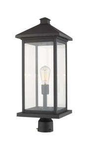 Portland 1 Light 9.5" Outdoor Post Mount Fixture, 24" Tall Lantern in Black, Post Top Only, Round Fitter