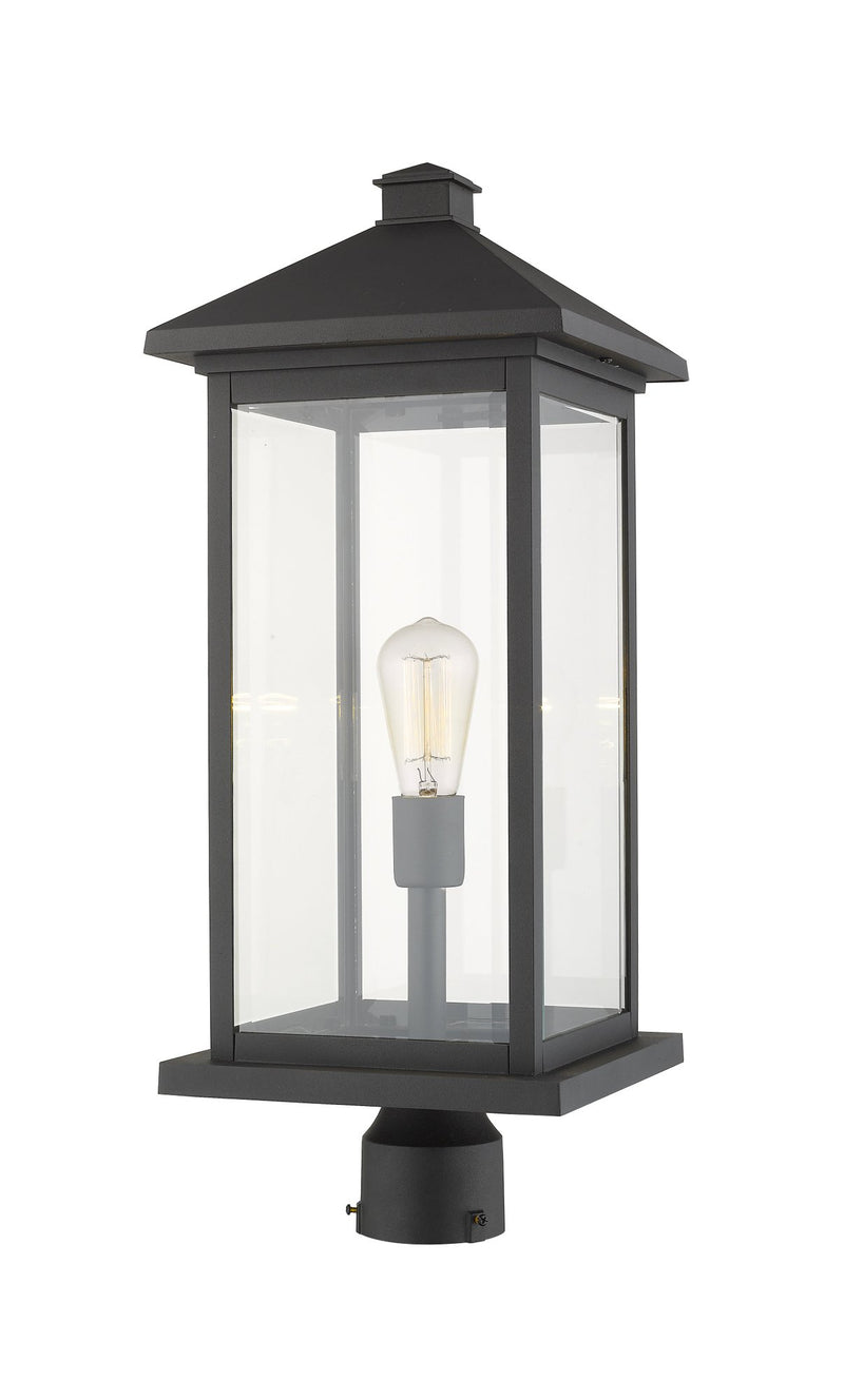 Portland 1 Light 9.5" Outdoor Post Mount Fixture, 24" Tall Lantern in Black, Post Top Only, Round Fitter