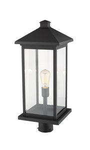 Portland 1 Light 9.5" Outdoor Post Mount Fixture, 24" Tall Lantern in Black, Post Top Only, Round Fitter