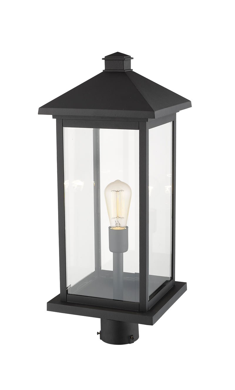 Portland 1 Light 9.5" Outdoor Post Mount Fixture, 24" Tall Lantern in Black, Post Top Only, Round Fitter