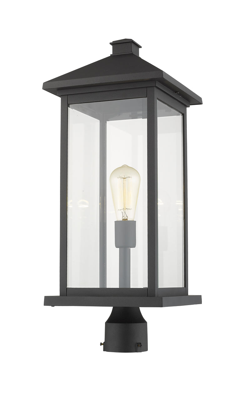 Portland 1 Light 9.5" Outdoor Post Mount Fixture, 24" Tall Lantern in Black, Post Top Only, Round Fitter