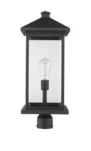 Portland 1 Light 9.5" Outdoor Post Mount Fixture, 24" Tall Lantern in Black, Post Top Only, Round Fitter