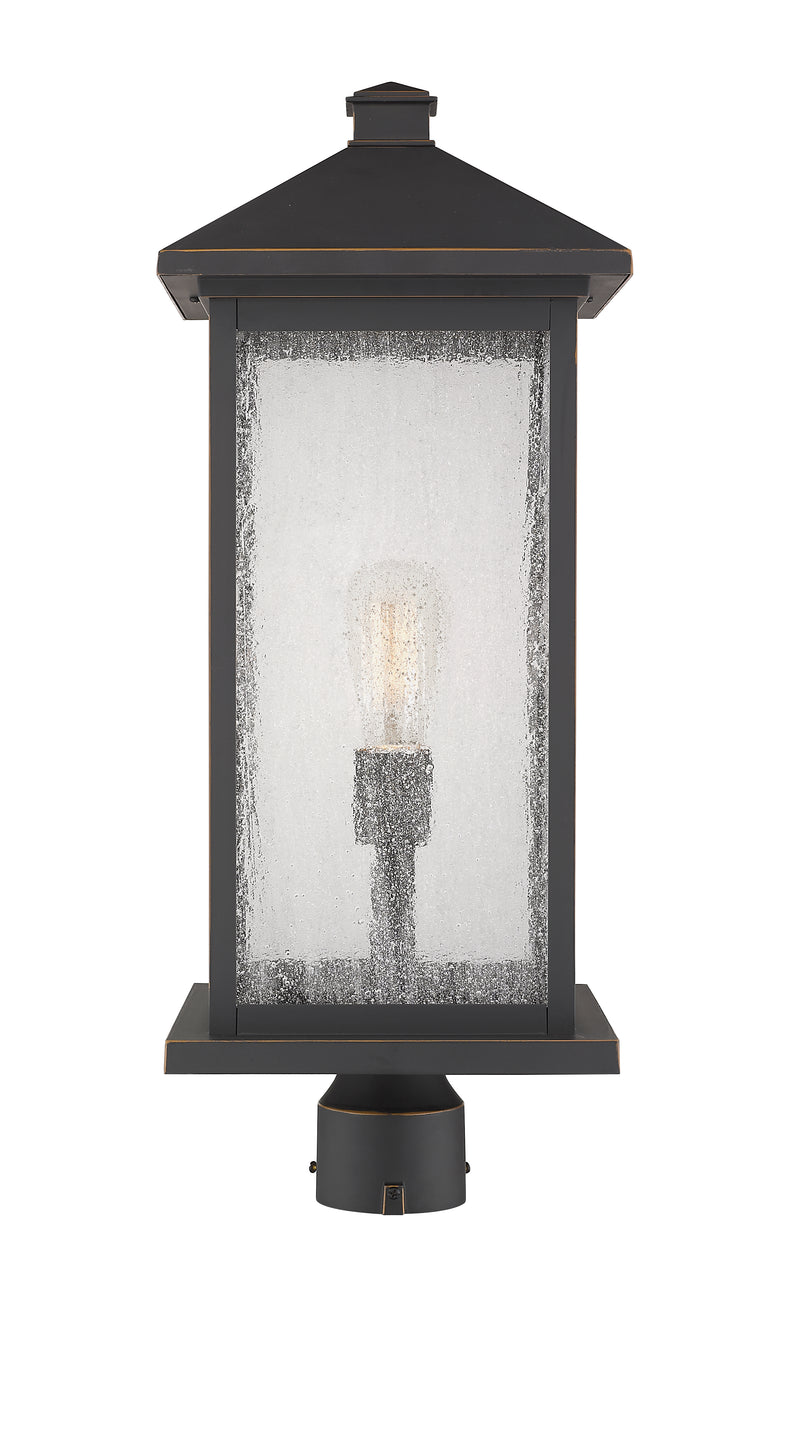 Portland 1 Light 9.5" Outdoor Post Mount Fixture, 24" Tall Lantern in Oil Rubbed Bronze, Post Top Only, Round Fitter