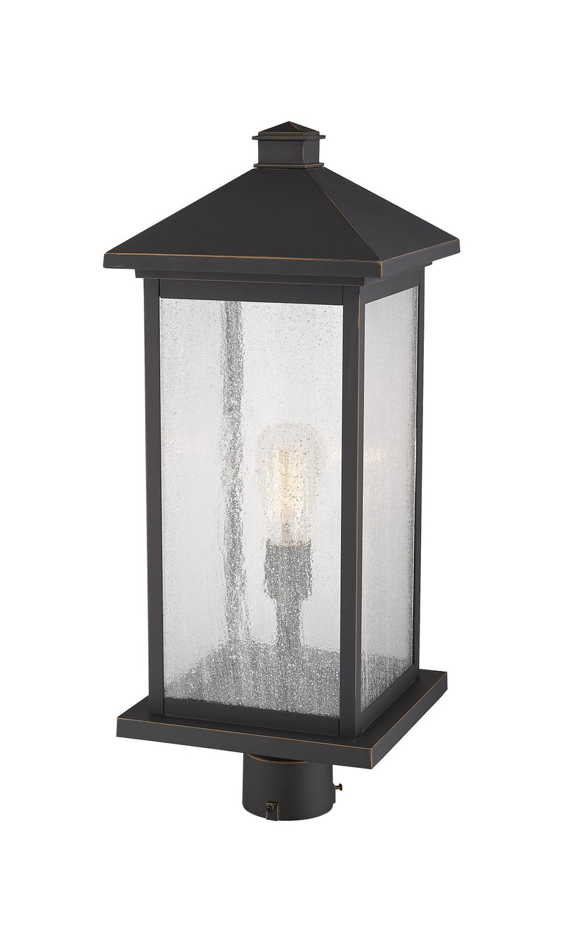 Portland 1 Light 9.5" Outdoor Post Mount Fixture, 24" Tall Lantern in Oil Rubbed Bronze, Post Top Only, Round Fitter