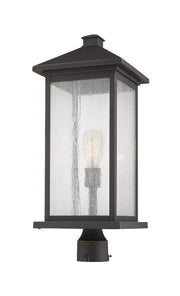 Portland 1 Light 9.5" Outdoor Post Mount Fixture, 24" Tall Lantern in Oil Rubbed Bronze, Post Top Only, Round Fitter