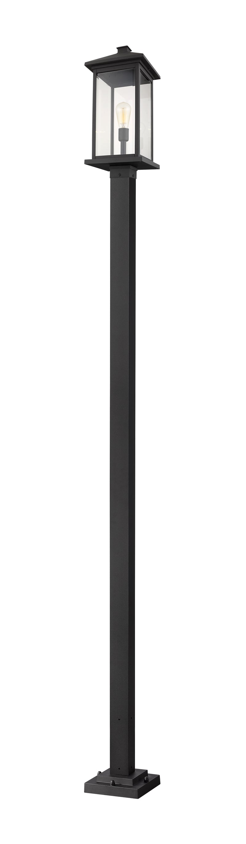 Portland 1 Light 9.5" Outdoor Post Mount Fixture, 24" Tall Lantern in Black, 96" Square Post