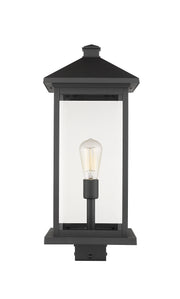 Portland 1 Light 9.5" Outdoor Post Mount Fixture, 24" Tall Lantern in Black, Post Top Only, Square Fitter