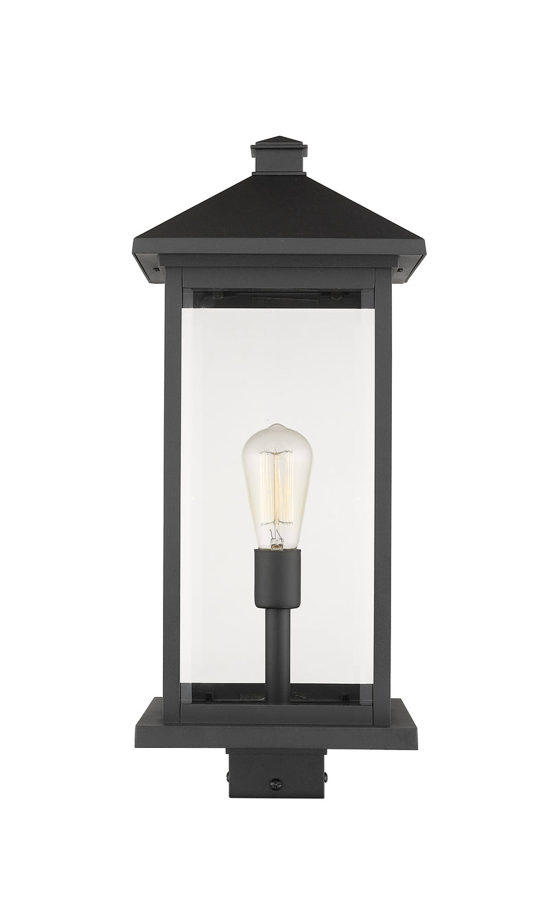 Portland 1 Light 9.5" Outdoor Post Mount Fixture, 24" Tall Lantern in Black, Post Top Only, Square Fitter