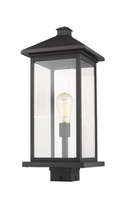 Portland 1 Light 9.5" Outdoor Post Mount Fixture, 24" Tall Lantern in Black, Post Top Only, Square Fitter