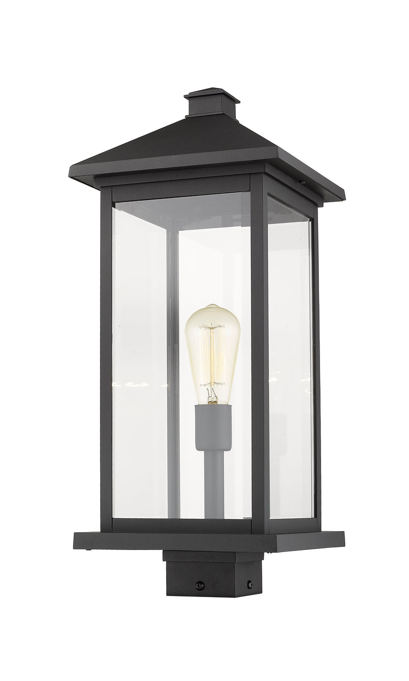 Portland 1 Light 9.5" Outdoor Post Mount Fixture, 24" Tall Lantern in Black, Post Top Only, Square Fitter