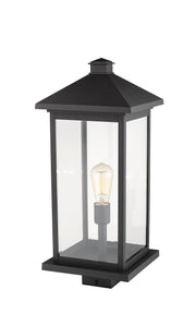 Portland 1 Light 9.5" Outdoor Post Mount Fixture, 24" Tall Lantern in Black, Post Top Only, Square Fitter