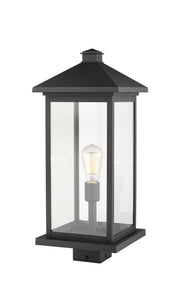 Portland 1 Light 9.5" Outdoor Post Mount Fixture, 24" Tall Lantern in Black, Post Top Only, Square Fitter