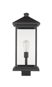 Portland 1 Light 9.5" Outdoor Post Mount Fixture, 24" Tall Lantern in Black, Post Top Only, Square Fitter