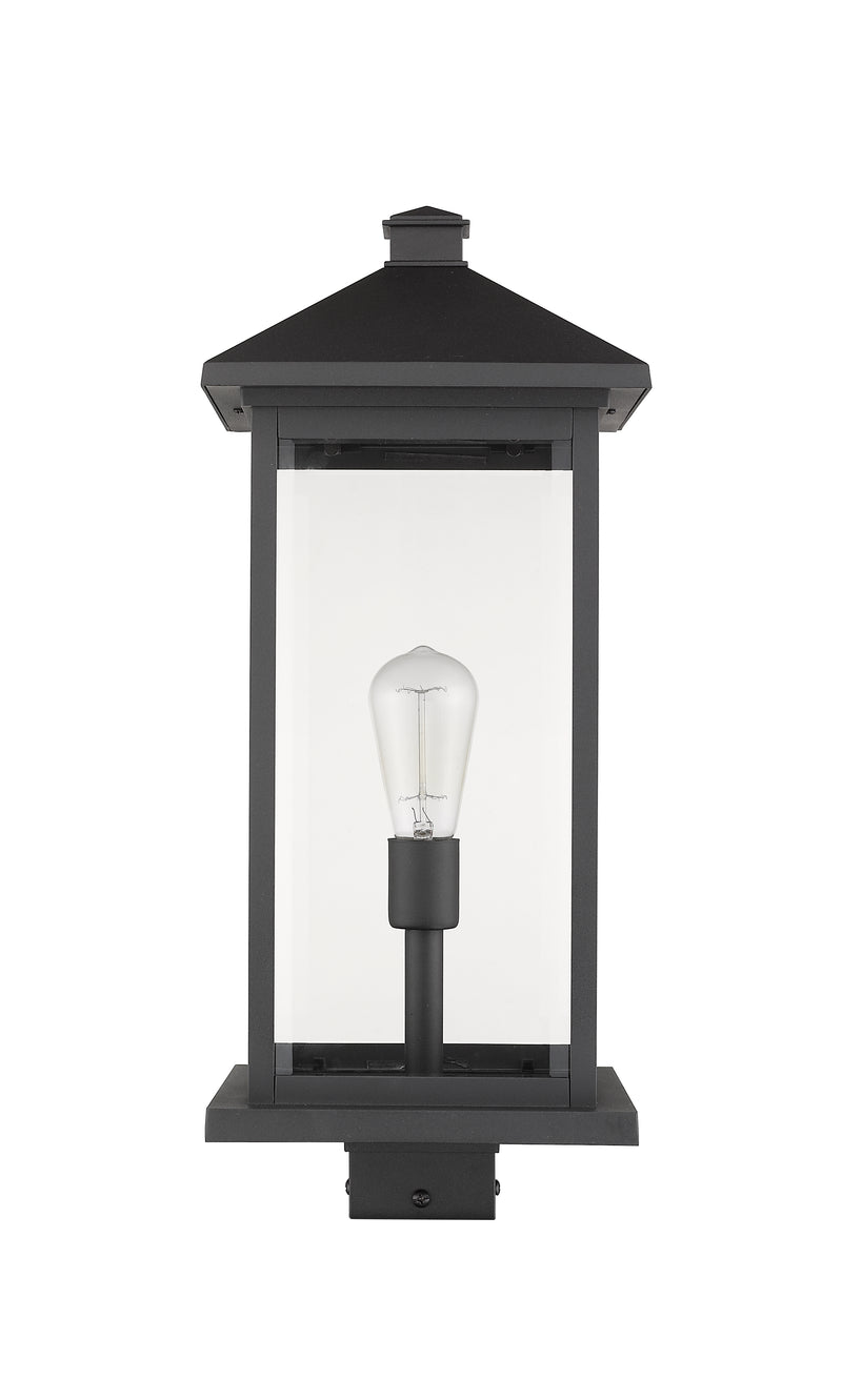 Portland 1 Light 9.5" Outdoor Post Mount Fixture, 24" Tall Lantern in Black, Post Top Only, Square Fitter