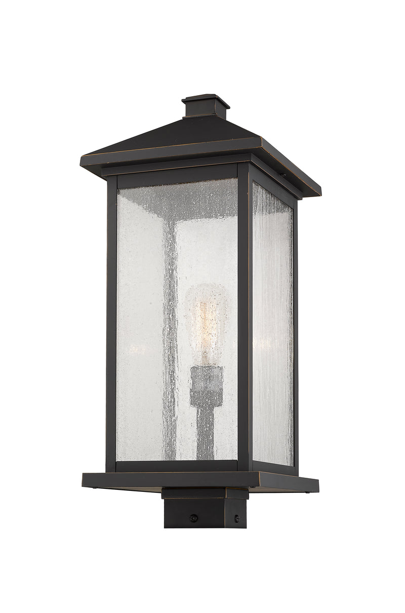 Portland 1 Light 9.5" Outdoor Post Mount Fixture, 24" Tall Lantern in Oil Rubbed Bronze, Post Top Only, Square Fitter