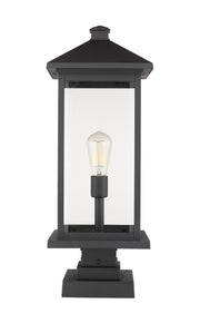 Portland 1 Light 9.5" Outdoor Post Mount Fixture, 24" Tall Lantern in Black, Square Pier Mount