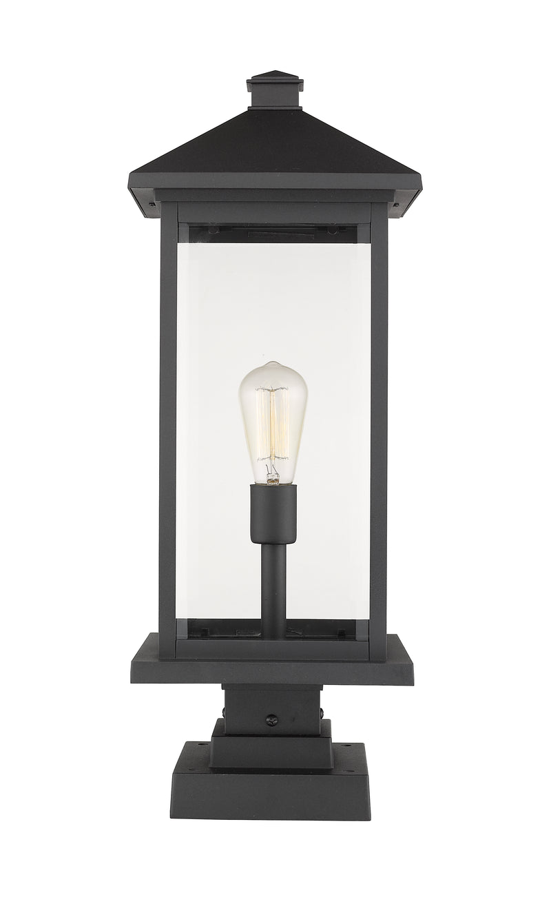 Portland 1 Light 9.5" Outdoor Post Mount Fixture, 24" Tall Lantern in Black, Square Pier Mount