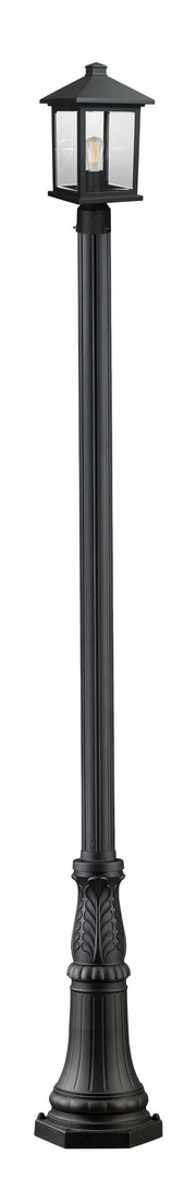 Portland 1 Light 8" Outdoor Post Mount Fixture in Black, 96" Cast Post, 13" Base