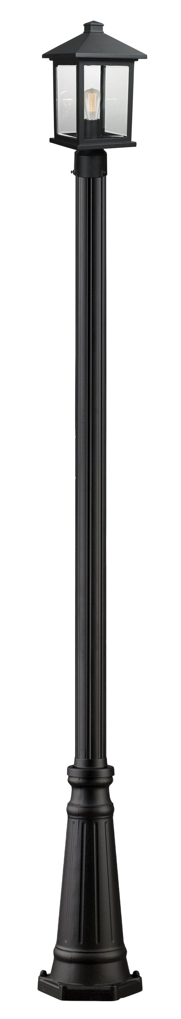 Portland 1 Light 8" Outdoor Post Mount Fixture in Black, 96" Cast Post, 10" Base