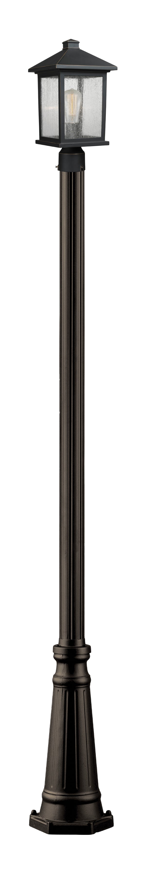 Portland 1 Light 8" Outdoor Post Mount Fixture in Oil Rubbed Bronze, 96" Cast Post, 10" Base
