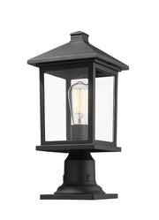 Portland 1 Light 8" Outdoor Post Mount Fixture in Black, Pier Mount, 6" Base