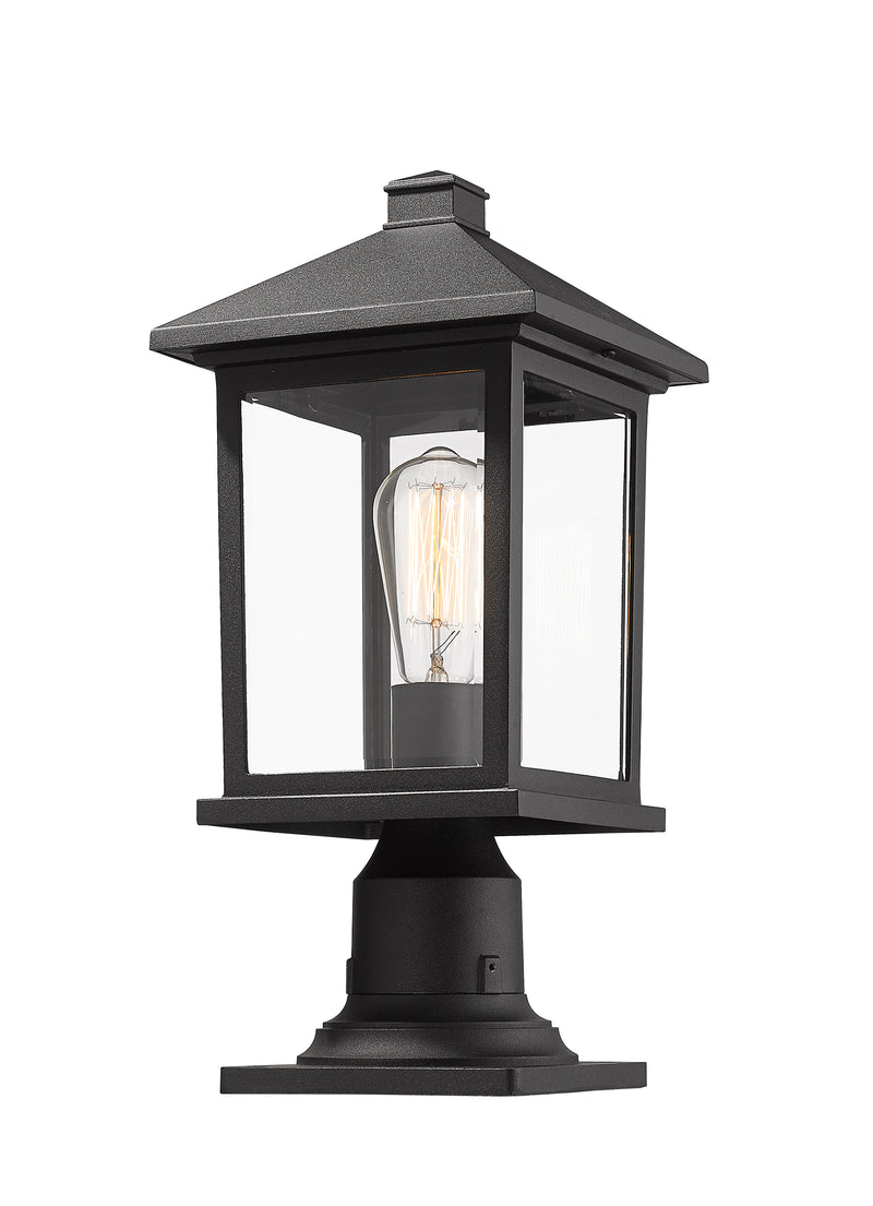 Portland 1 Light 8" Outdoor Post Mount Fixture in Black, Pier Mount, 6" Base