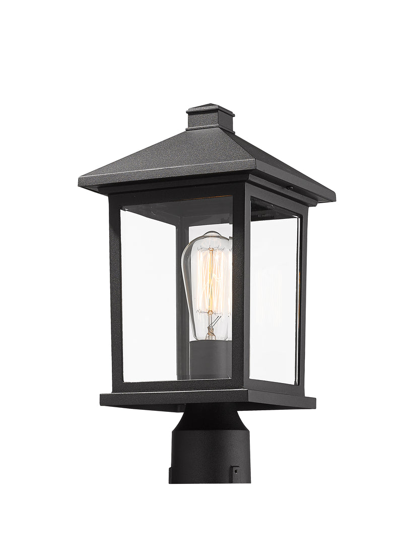 Portland 1 Light 8" Outdoor Post Mount Fixture in Black, Post Top Only, Round Fitter