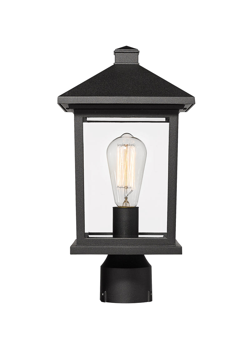 Portland 1 Light 8" Outdoor Post Mount Fixture in Black, Post Top Only, Round Fitter