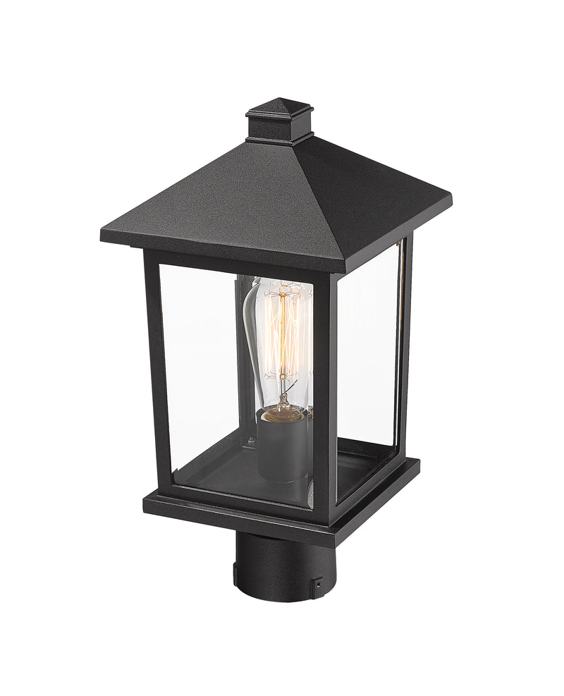 Portland 1 Light 8" Outdoor Post Mount Fixture in Black, Post Top Only, Round Fitter