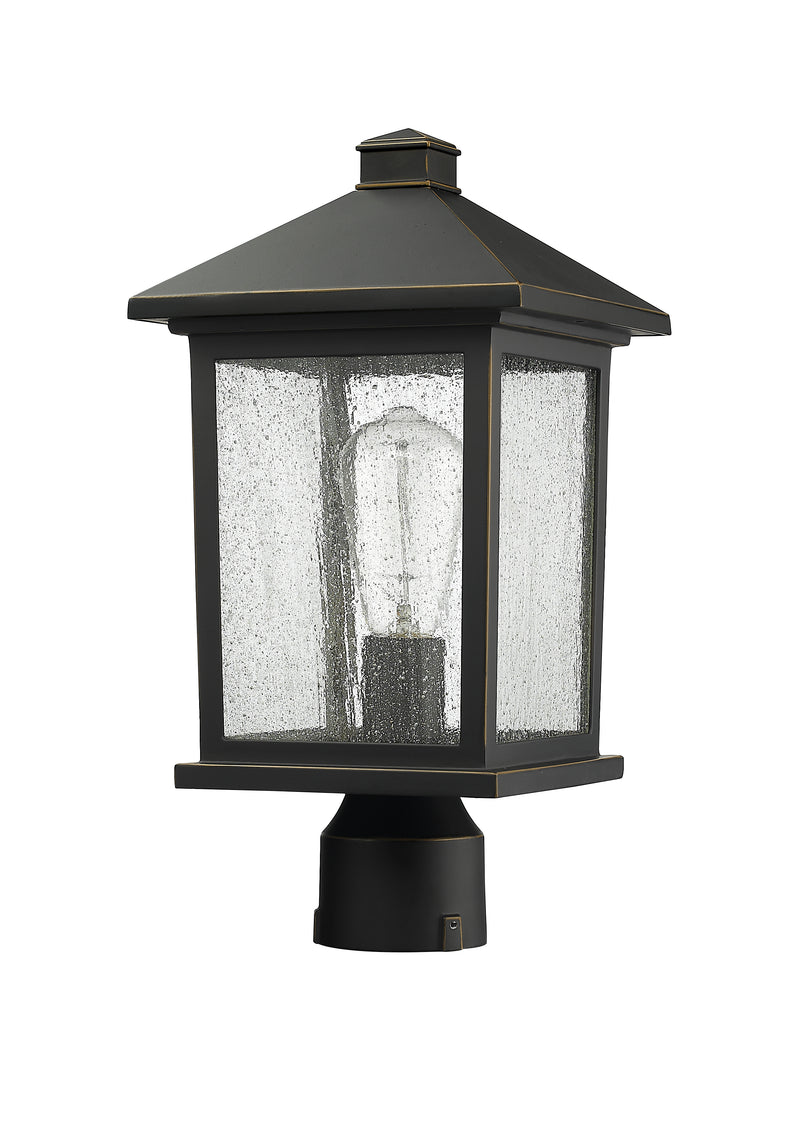 Portland 1 Light 8" Outdoor Post Mount Fixture in Oil Rubbed Bronze, Post Top Only, Round Fitter