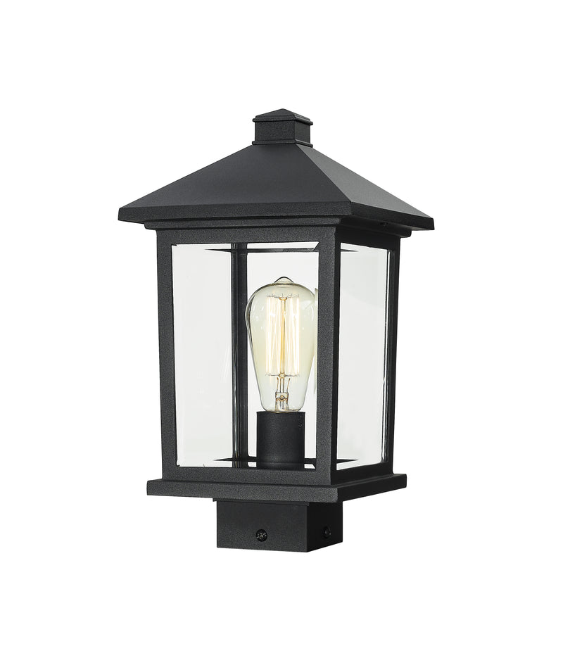 Portland 1 Light 8" Outdoor Post Mount Fixture in Black, Post Top Only, Square Fitter