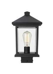 Portland 1 Light 8" Outdoor Post Mount Fixture in Black, Post Top Only, Square Fitter