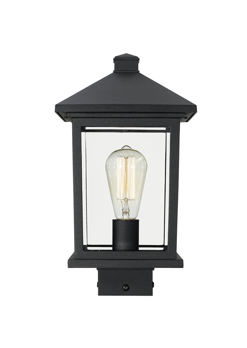 Portland 1 Light 8" Outdoor Post Mount Fixture in Black, Post Top Only, Square Fitter