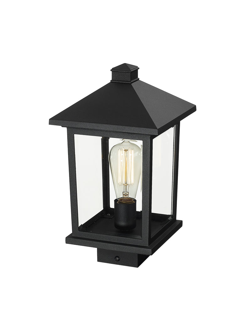 Portland 1 Light 8" Outdoor Post Mount Fixture in Black, Post Top Only, Square Fitter