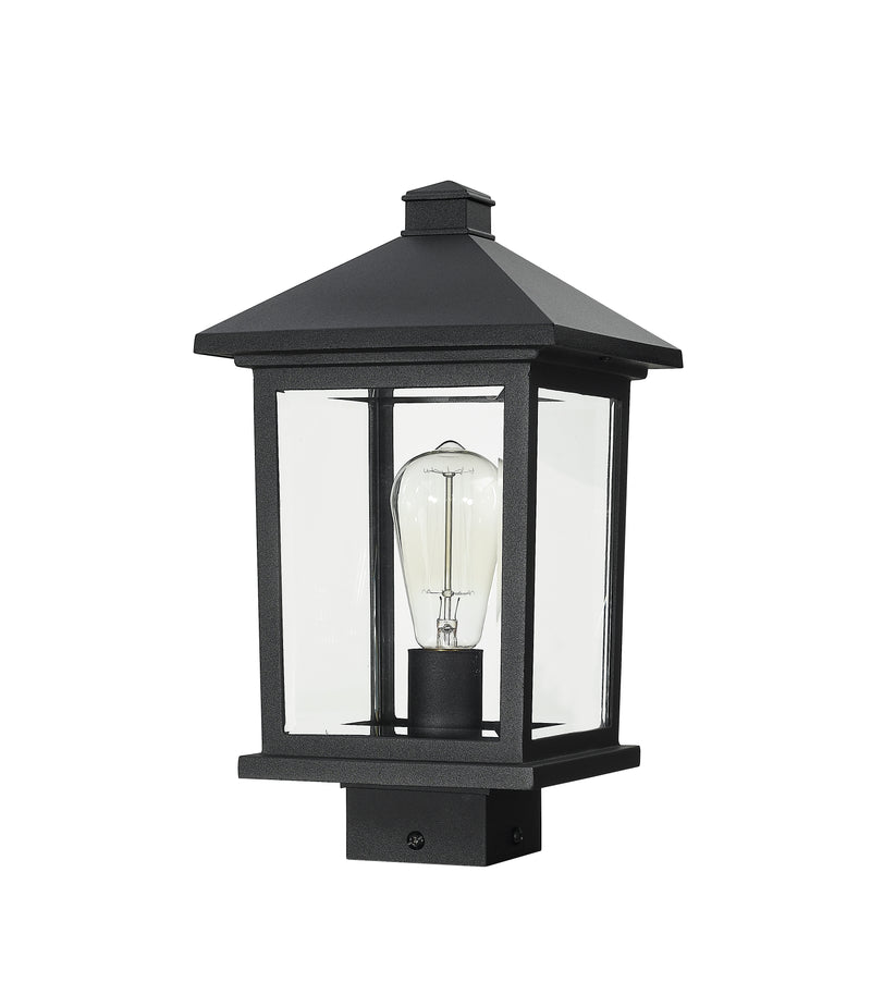 Portland 1 Light 8" Outdoor Post Mount Fixture in Black, Post Top Only, Square Fitter
