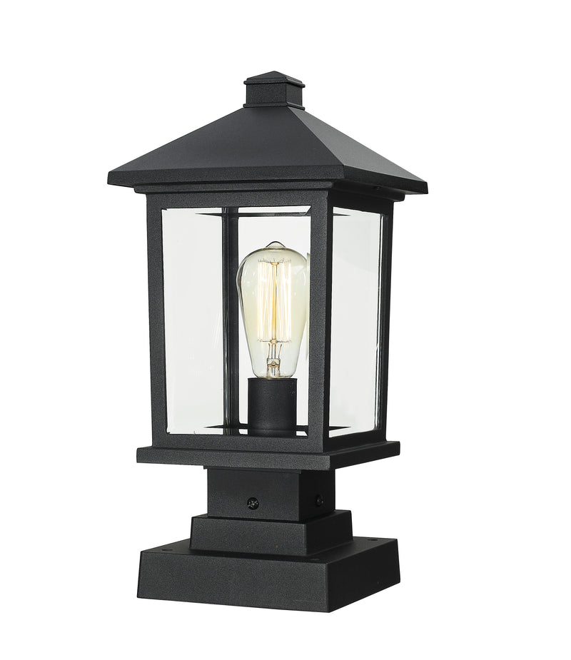 Portland 1 Light 8" Outdoor Post Mount Fixture in Black, Square Pier Mount