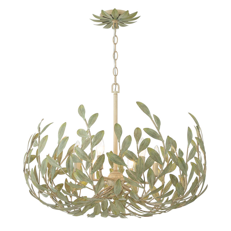 Broche 6 Light 27" Chandelier in Champagne Green Tea