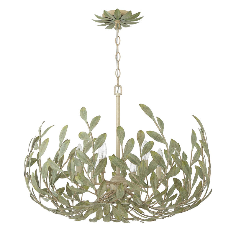 Broche 6 Light 27" Chandelier in Champagne Green Tea