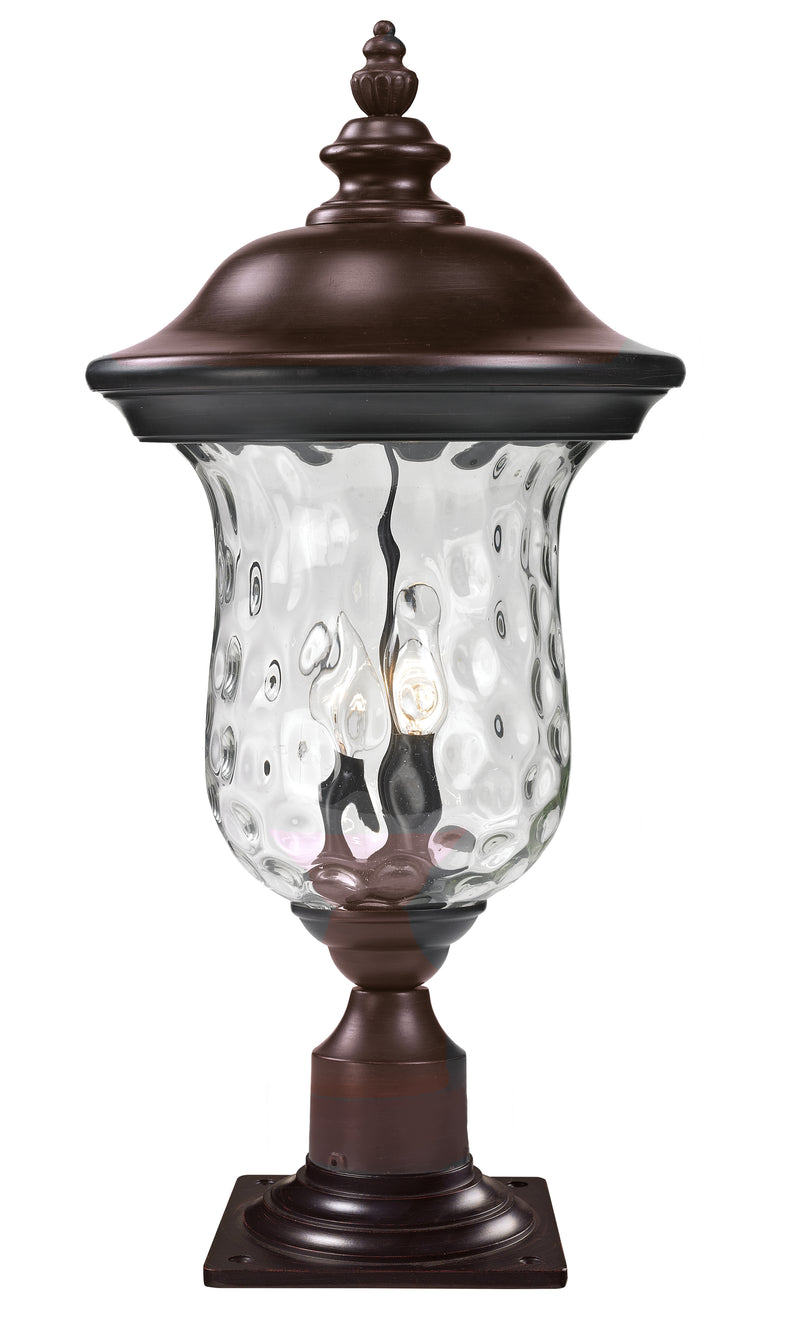 Armstrong 2 Light 10" Outdoor Post Mount Fixture in Bronze, Pier Mount, 6" Base