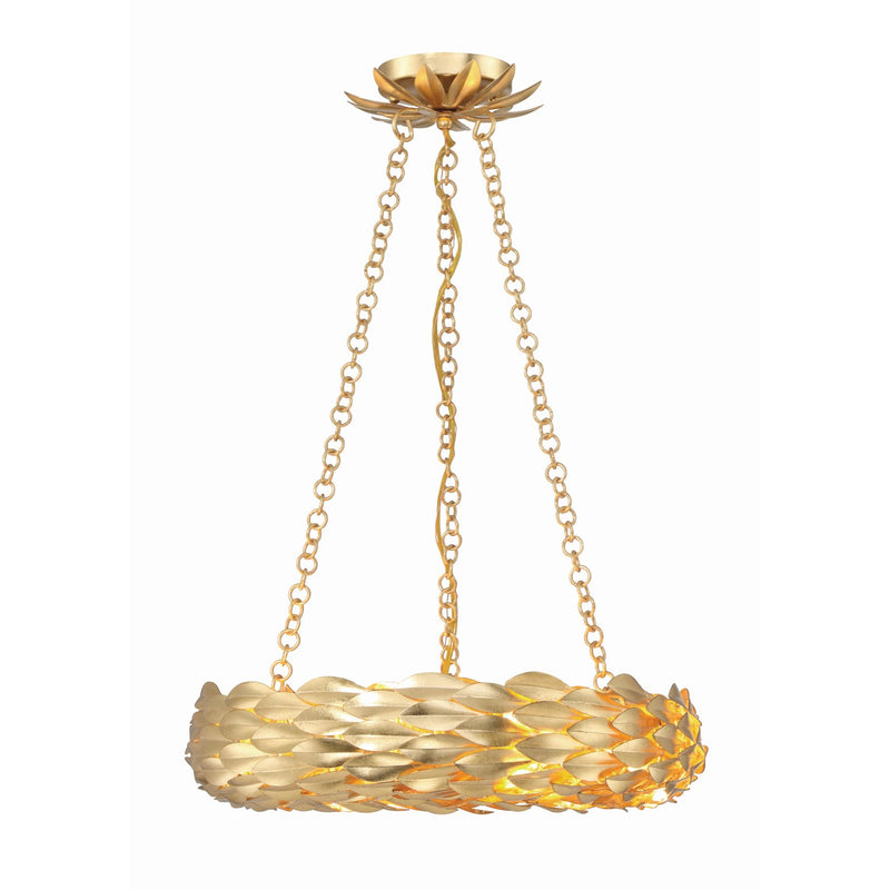 Broche 6 Light 18" LED Chandelier in Antique Gold
